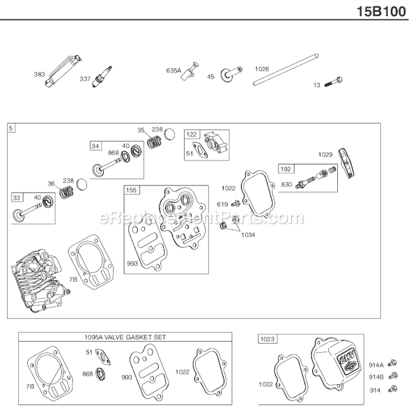 Page B Diagram and Parts List for 15B100SERIES 0018-0645 Briggs and Stratton Engine